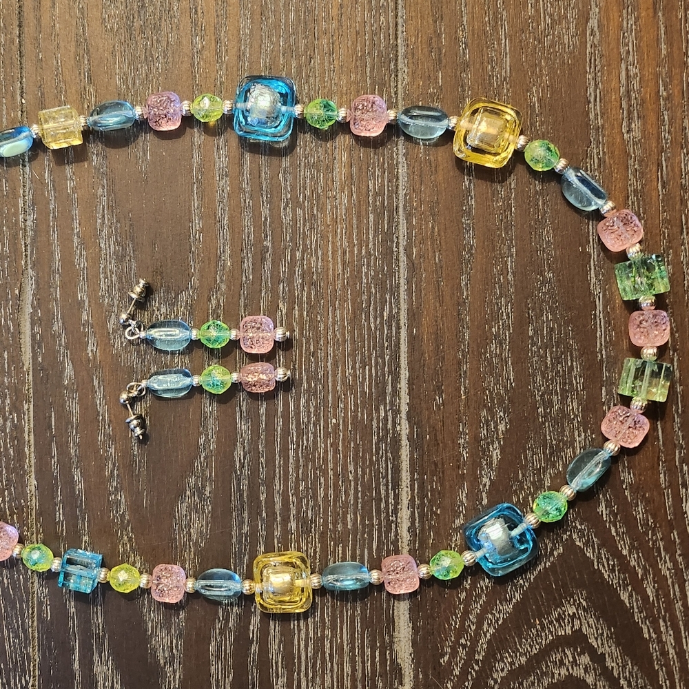 22" diachroic Pastel bead necklace with earrings